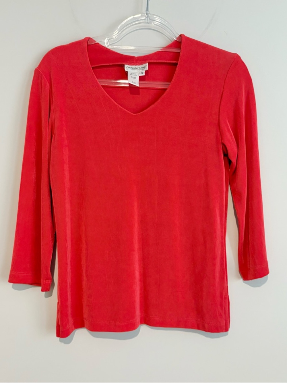 Coldwater Creek slinky acetate v neck 3/4 sleeve top red‎ size small